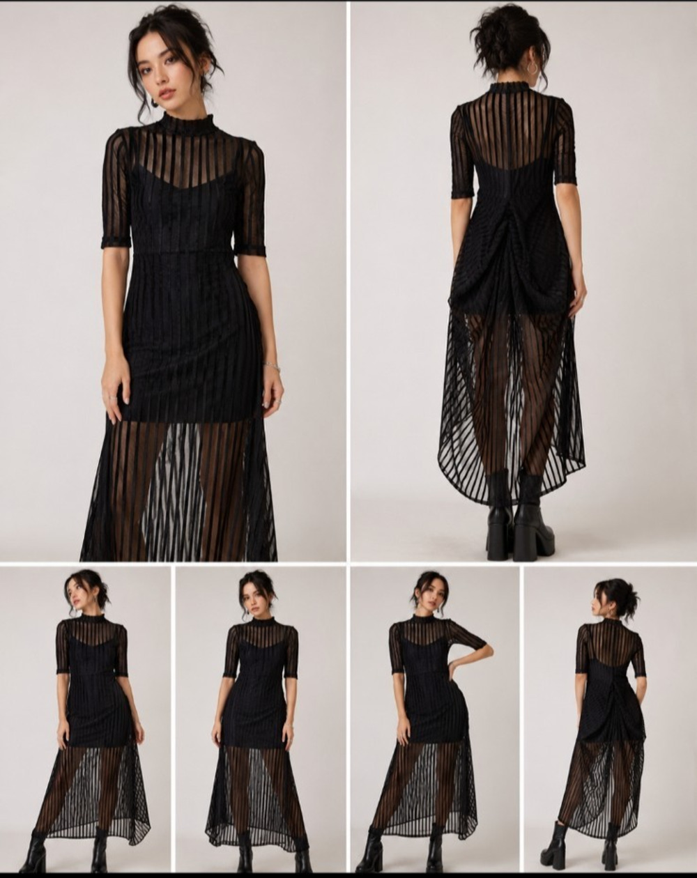 Vivienne Tam Y2K 90s Sheer Mesh Midi Overlay Dress Velvet Stripe Whimsy Goth 2